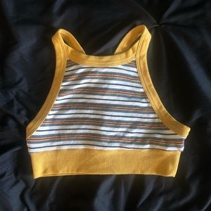 Striped mustard yellow crop top